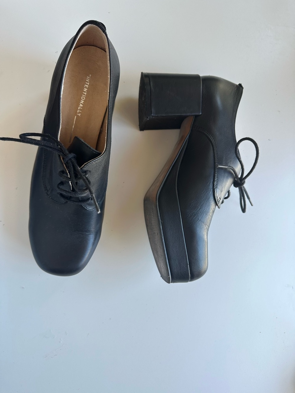Intentionally Blank Black Albany Lace-up chunky heel Platform oxfords,  39